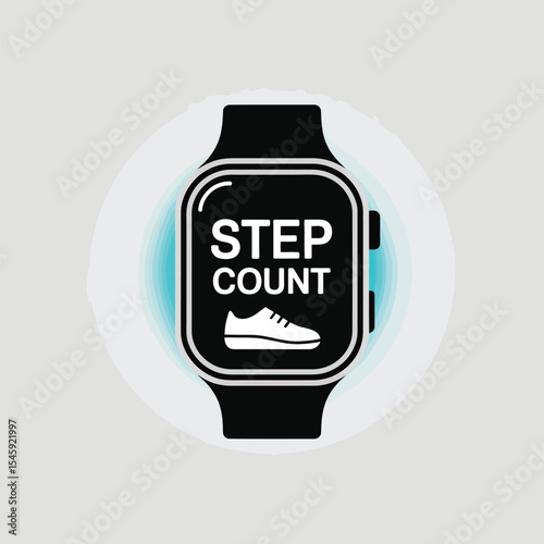 Smartwatch Step Counter App Display Black White Sneaker Icon
