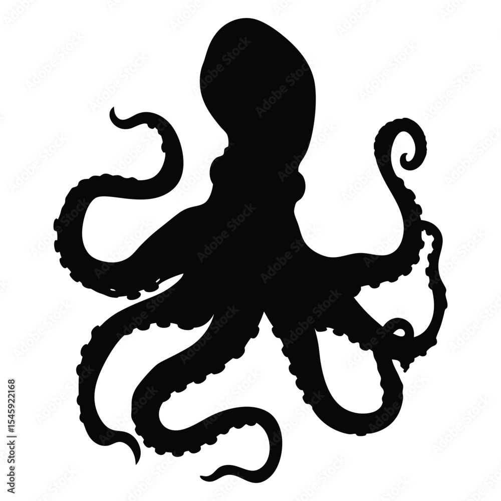 Obraz premium Fluid Octopus Swimming Silhouette Vector Art
