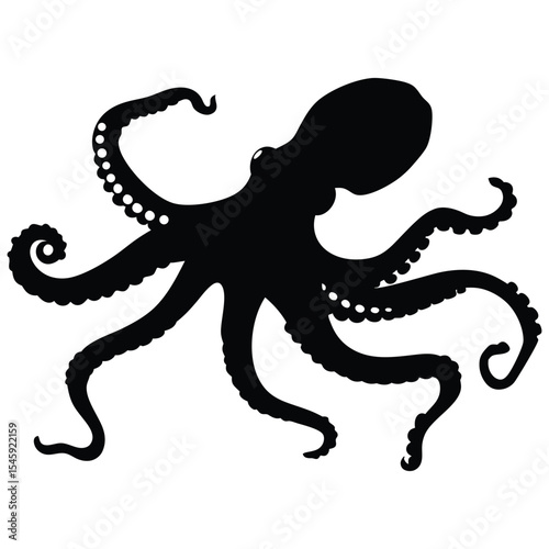 Graceful Octopus Swimming Silhouette Vector Illustration