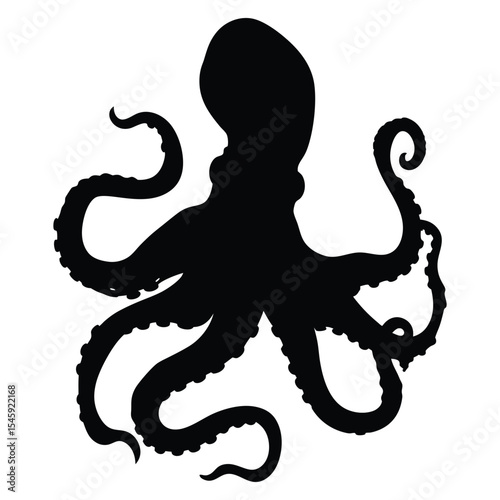 Fluid Octopus Swimming Silhouette Vector Art