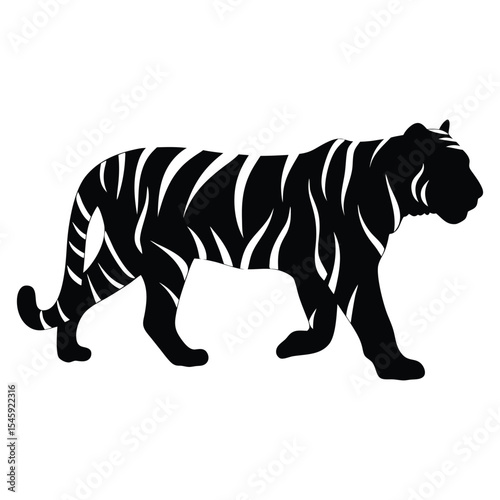 Graceful Tiger Walking Silhouette Art Illustration