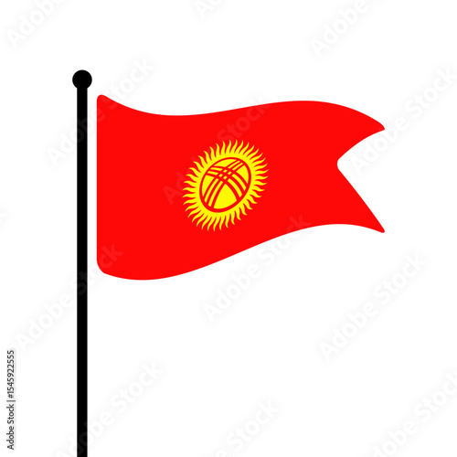 Flag of Kyrgyzstan. Kyrgyzstan flag vector illustration icon design. Fluttering flagpole flag. photo