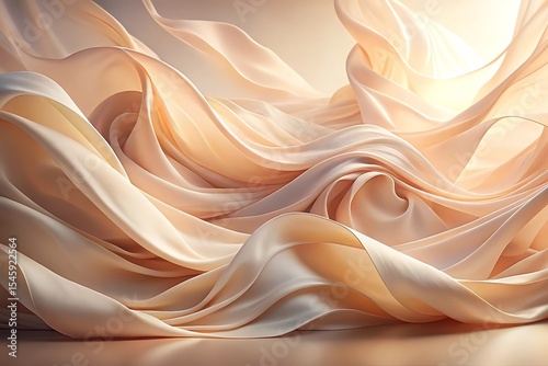 Abstract beige silk fabric flowing gracefully, elegant waves and folds, luxurious texture, soft light, smooth surface, gentle curves, sophisticated design,