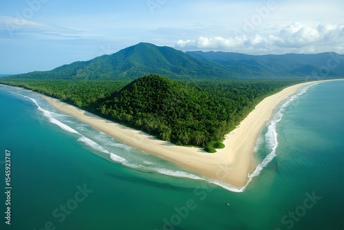 Stunning view of Thornton Beach in Queensland Australia showcasing striking coastline and lush landscapes, Struck island on Thornton beach in Queensland Australia Visit Daintree park