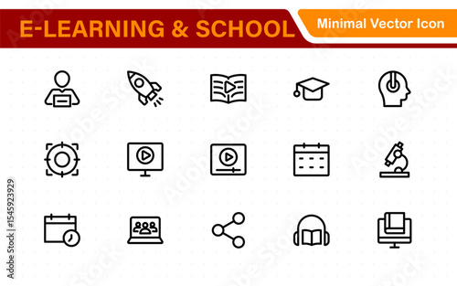 Education set of web icons in line style. Learning icons for web and mobile app. E-learning, video tutorial, knowledge, study, school, university, webinar, online education.