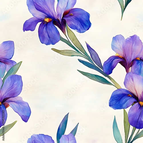 Fototapeta Naklejka Na Ścianę i Meble -  Delicate watercolor irises in shades of purple and blue.