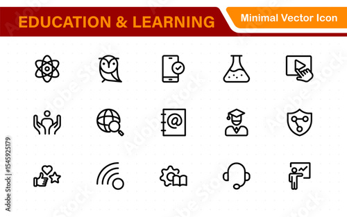 Education set of web icons in line style. Learning icons for web and mobile app. E-learning, video tutorial, knowledge, study, school, university, webinar, online education.