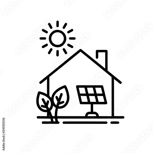 Eco-Friendly Living: A Conceptual Outline of a Sustainable Home with Solar Panels and Lush Greenery, Ideal for Green City Initiatives and Eco-Conscious Designs