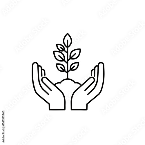 Symbolic illustration of hands holding a seedling, representing growth, sustainability, environmental responsibility, and the nurturing of new life in a green city.