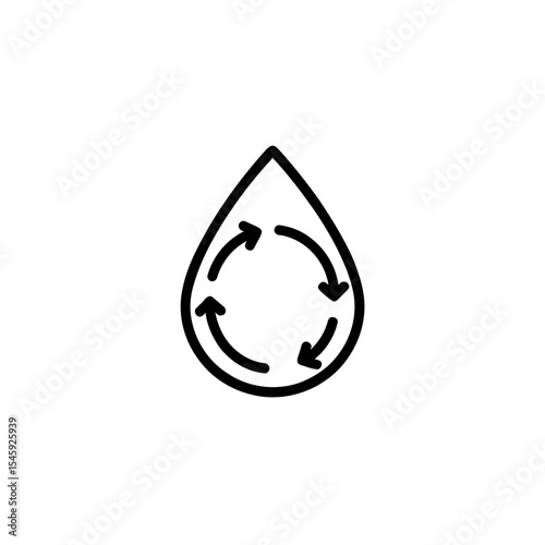 Water Recycling Symbol in Green City Concept: A minimalist vector illustration of water drop with circular arrows, representing eco-friendly water management and sustainable practices.