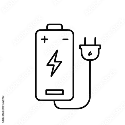 Green Energy Vector Icon: Battery Charging Plug Symbol for Sustainable Future, Clean Power, Eco-Friendly Technology, and Renewable Energy Solutions.