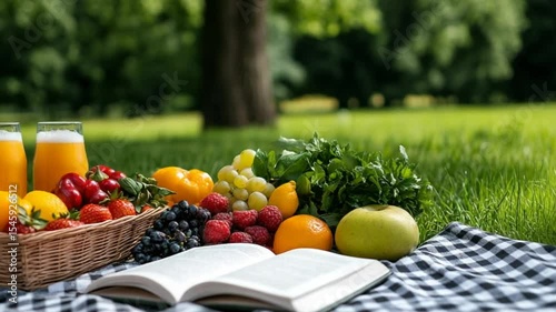 Summer Picnic in the Park: A Relaxing Day with Fruits, Juice, and a Book