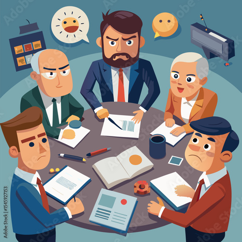 Depiction of a Tense Business Meeting Focused on Negotiating with Creditors Under Financial Pressure and Corporate Debt Resolution
