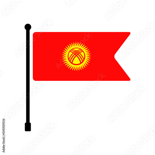 Flag of Kyrgyzstan. Kyrgyzstan flag vector illustration icon design. Flagpole flag icon.