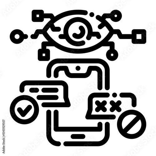 AI Hate Speech Filter Line Icon – Vector Moderation Symbol for Platforms