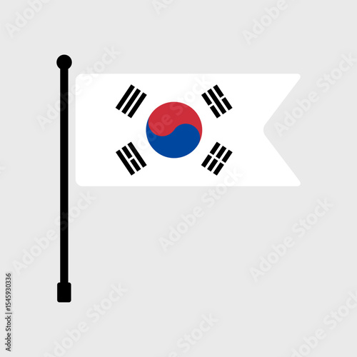 Flag of South Korea. South Korea flag vector illustration icon design. Flagpole flag icon.