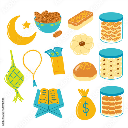 Colorful ramadan various items illustration