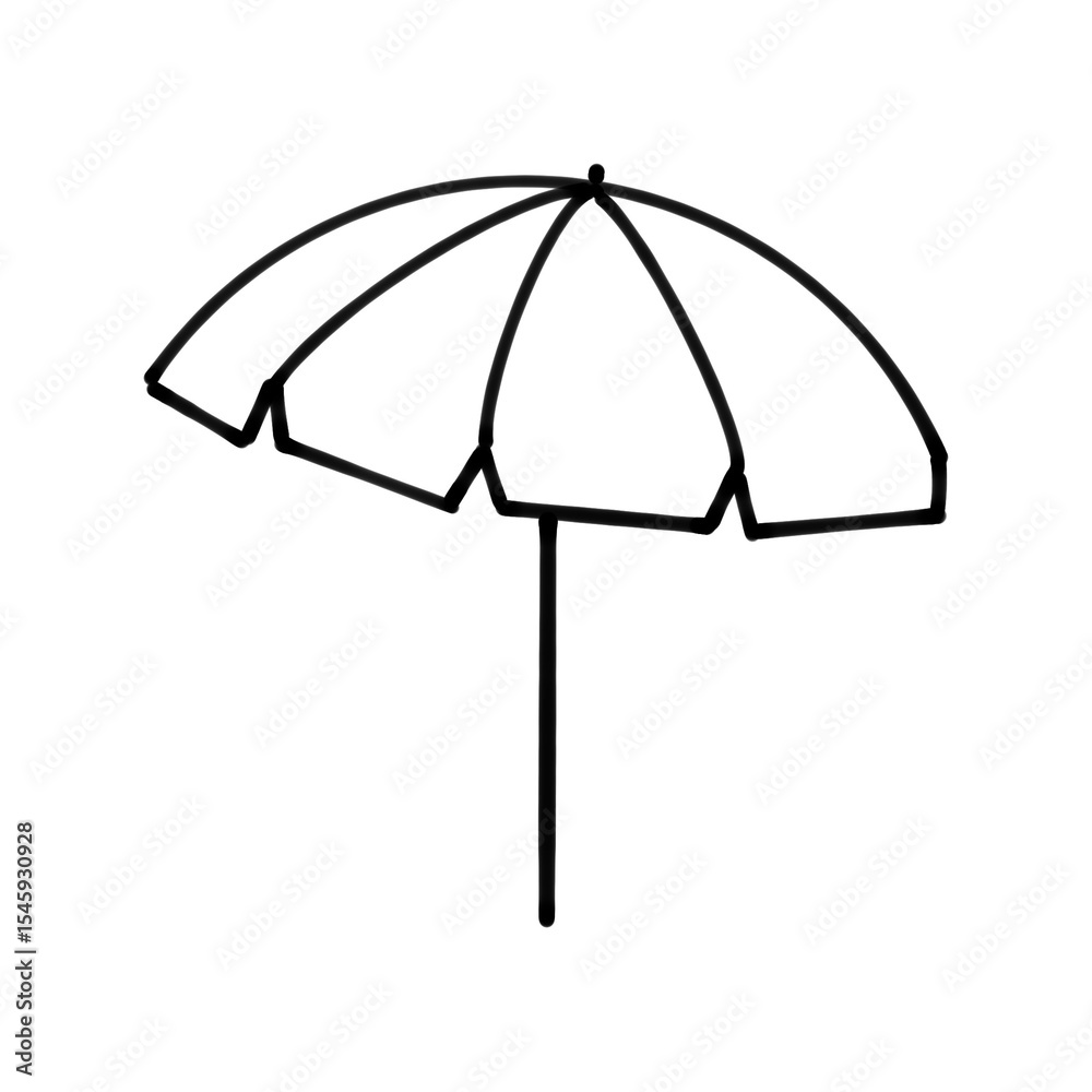 Beach umbrella stands tall against bright sun, providing shade and comfort for beachgoers enjoying a summer day at the shore Beach umbrella stands tall against bright sun, providing shade and comfort for beachgoers enjoying a summer day at the shore