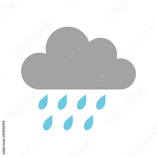 Flat Rain Cloud Weather Icon on White Background