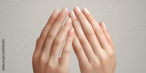 Woman's hand gesturing a symbol on a white background