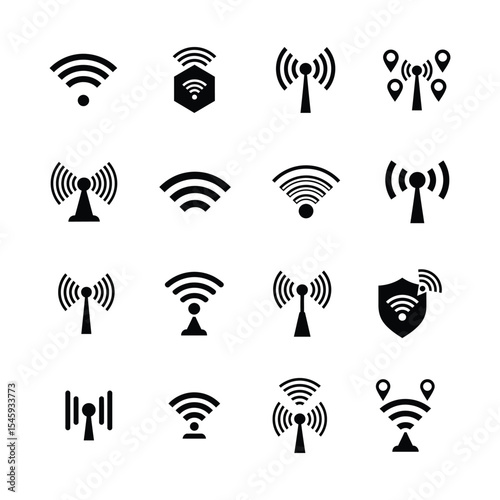 Wireless Signal and Antenna Icon Set for Network, WiFi, and Connectivity Concept .