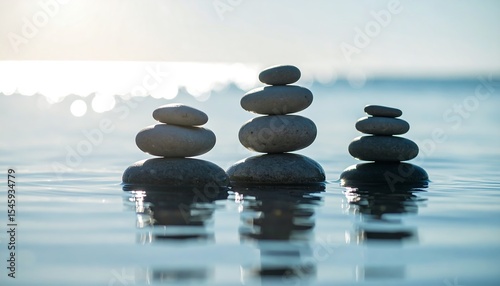 Stacked stones on calm water.