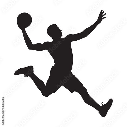 Black and White Silhouette Basketball Player Jumping Shot