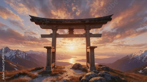 Peaceful Path Through Traditional Torii Gates at Sunset
