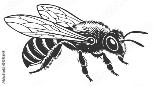 Bee Silhouette – Black Vector Isolated Insect Illustration