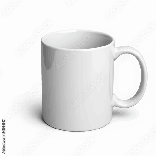 White ceramic mug with handle in minimalist style  