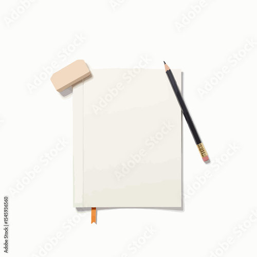 Blank notebook with pencil and eraser on light background  