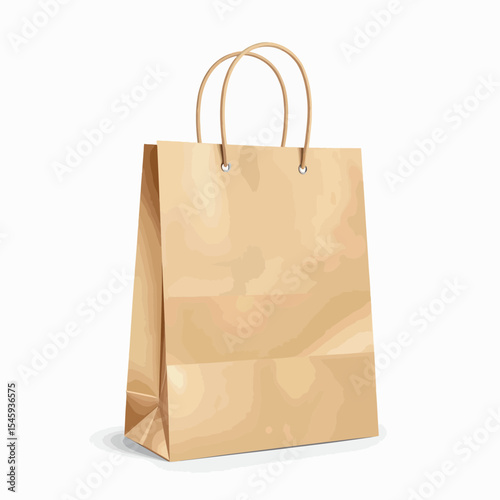 Brown paper shopping bag with handles on white background  