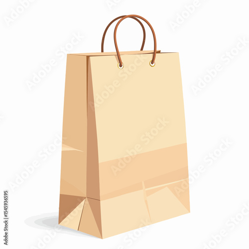 Brown paper shopping bag with handles on white background  