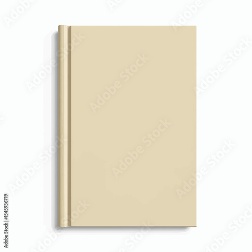Blank beige hardcover book in minimalist design on white background  