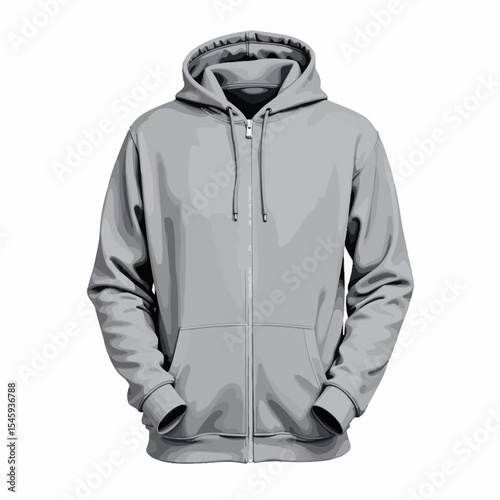 Grey zip-up hoodie displayed against a white background  