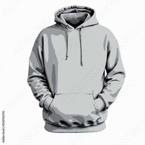 Grey hoodie with front pocket and drawstring in casual style  