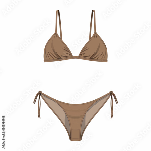 Brown bikini set with triangle top and tie-side bottoms  