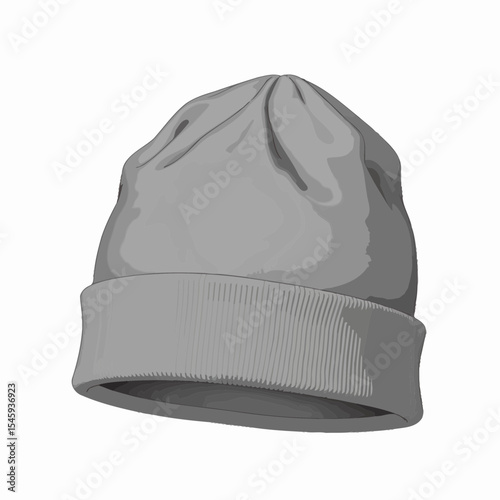 Gray knitted beanie hat on a white background  