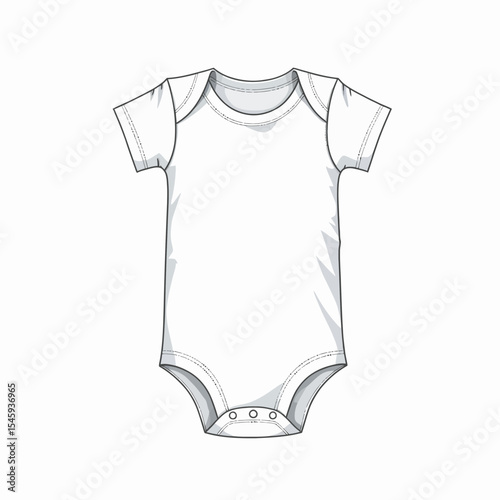 Blank baby onesie with short sleeves in simple outline style  