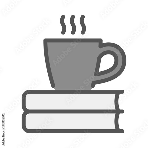 Coffee and books filled outline icon. relax color line illustration.