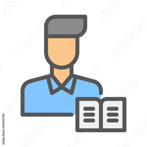 Male reader filled outline icon. reading color line illustration.