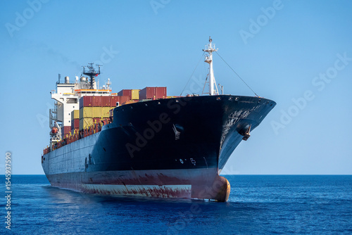 Big container ship in the middle of the sea