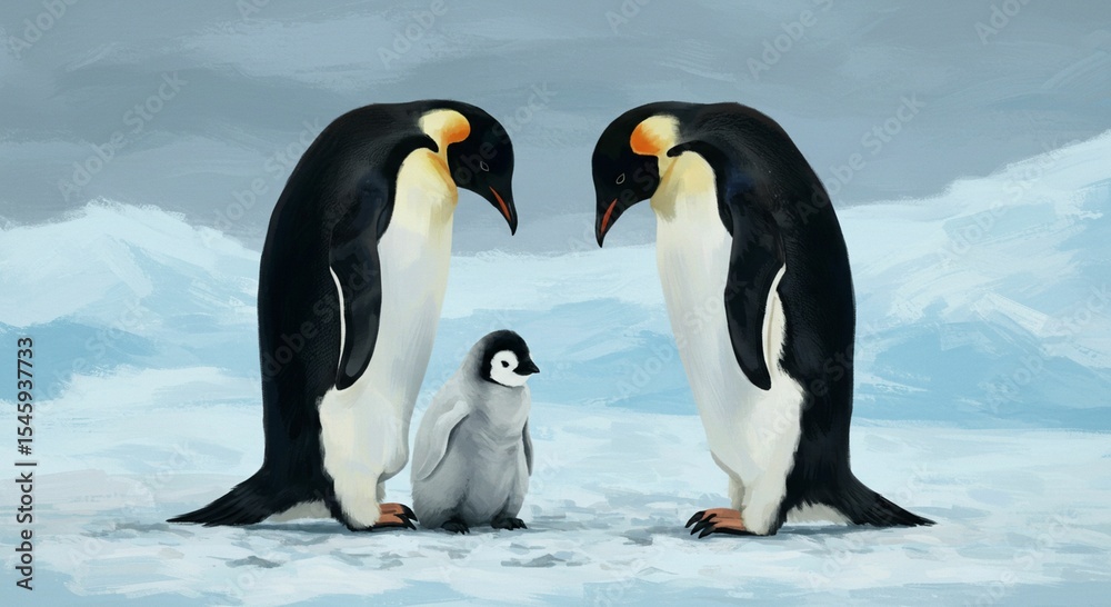 Obraz premium Emperor penguin chick and parents