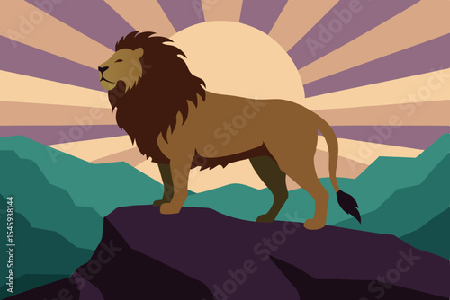 Ultra detailed lion portrait with morning sun and artistic elements
