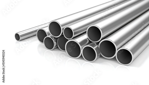 Steel pipes with construction, and isolated on white.