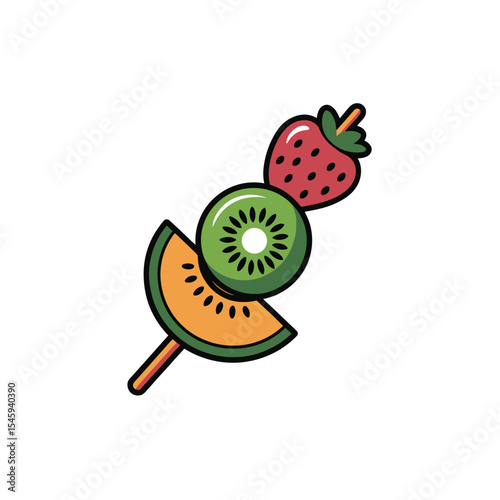 Watermelon Kiwi Strawberry Fruit Skewer Cartoon Illustration