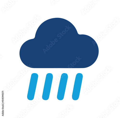 rain cloud weather icon with blue raindrops for forecast design