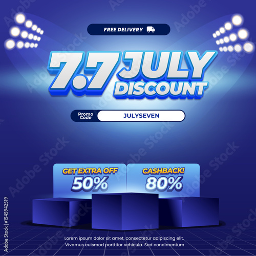 7.7 July Shopping Sale discount deals Exclusive Blue gradient Editable text effect Flashlight showcase box style Promotion Marketing banner