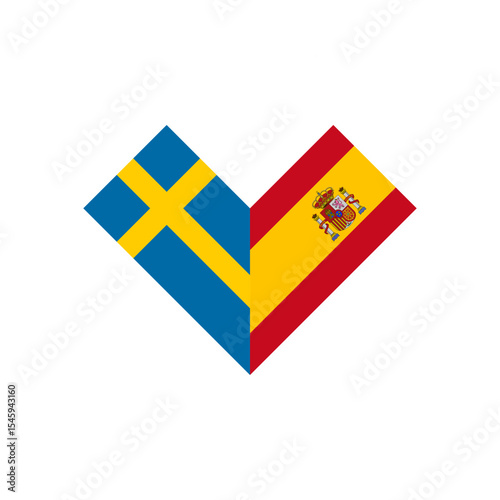 friendship concept. heart shape icon of sweden and spain flags. vector illustration isolated on white background