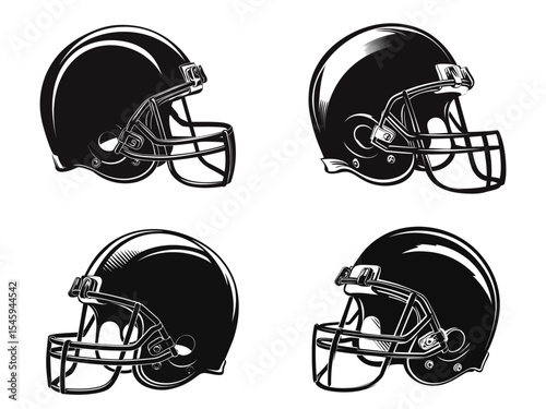 Different Angle of Black Helmet in a White Background